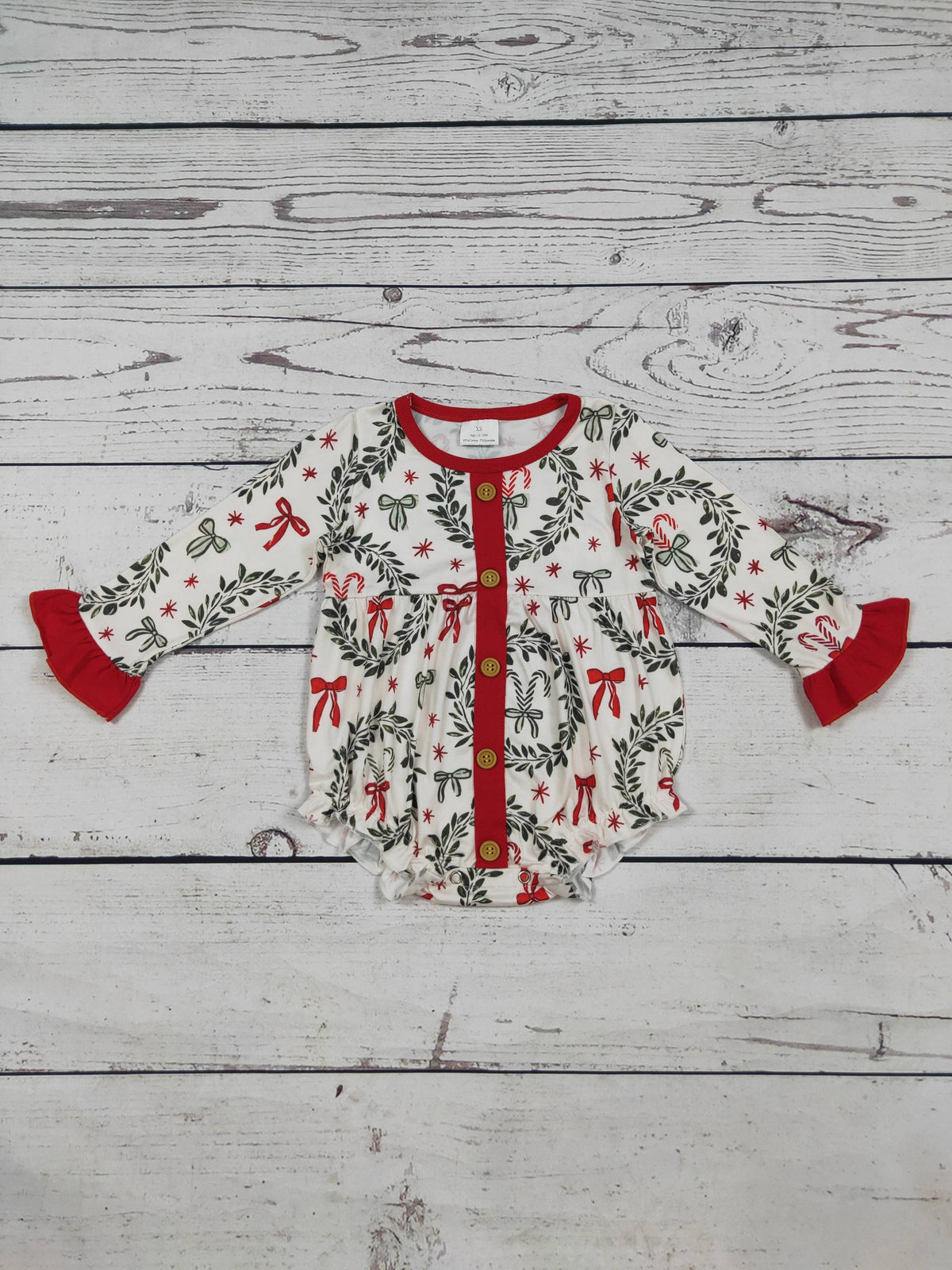 Red Bow Printed Christmas Baby Bubble