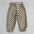 Baby kids khaki plaid tie long pants