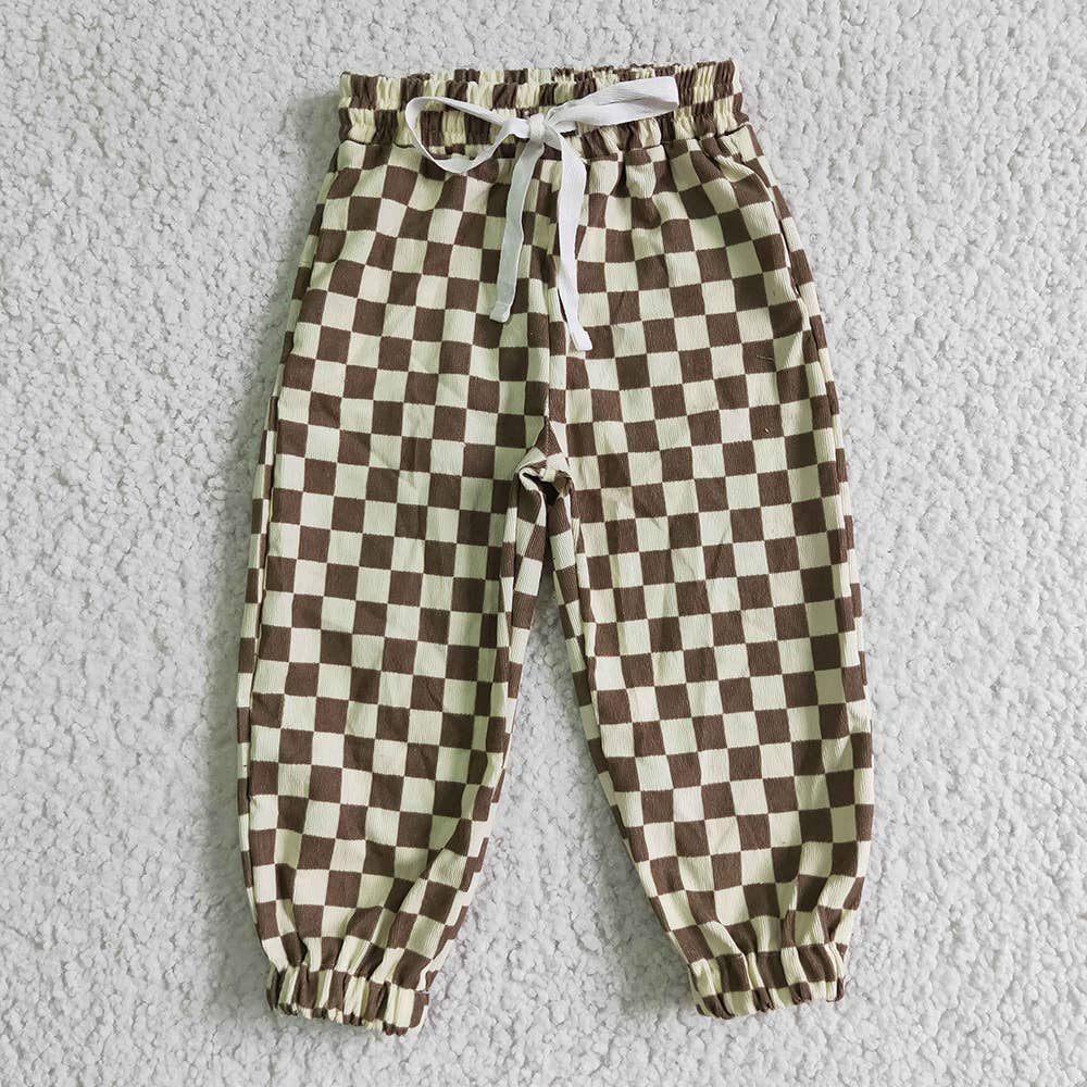 Baby kids khaki plaid tie long pants