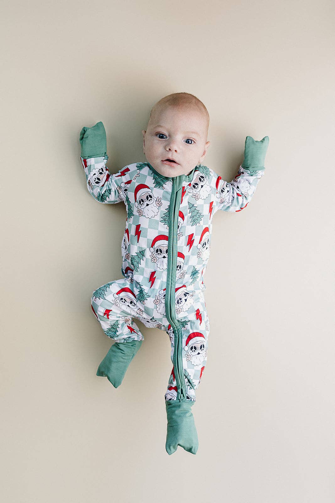 Christmas Baby Bamboo Clothing Zip Romper | Checkered Santa