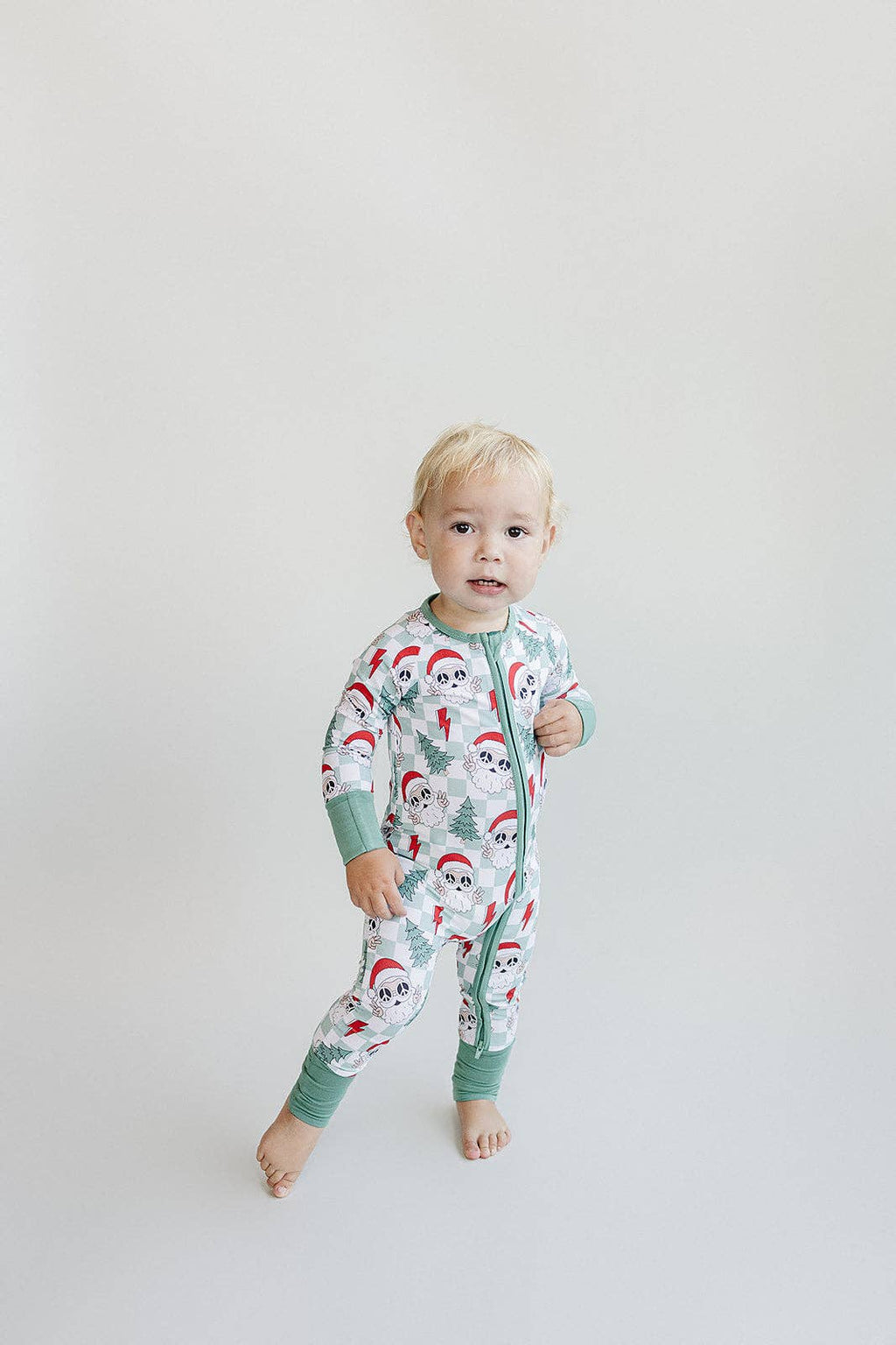 Christmas Baby Bamboo Clothing Zip Romper | Checkered Santa