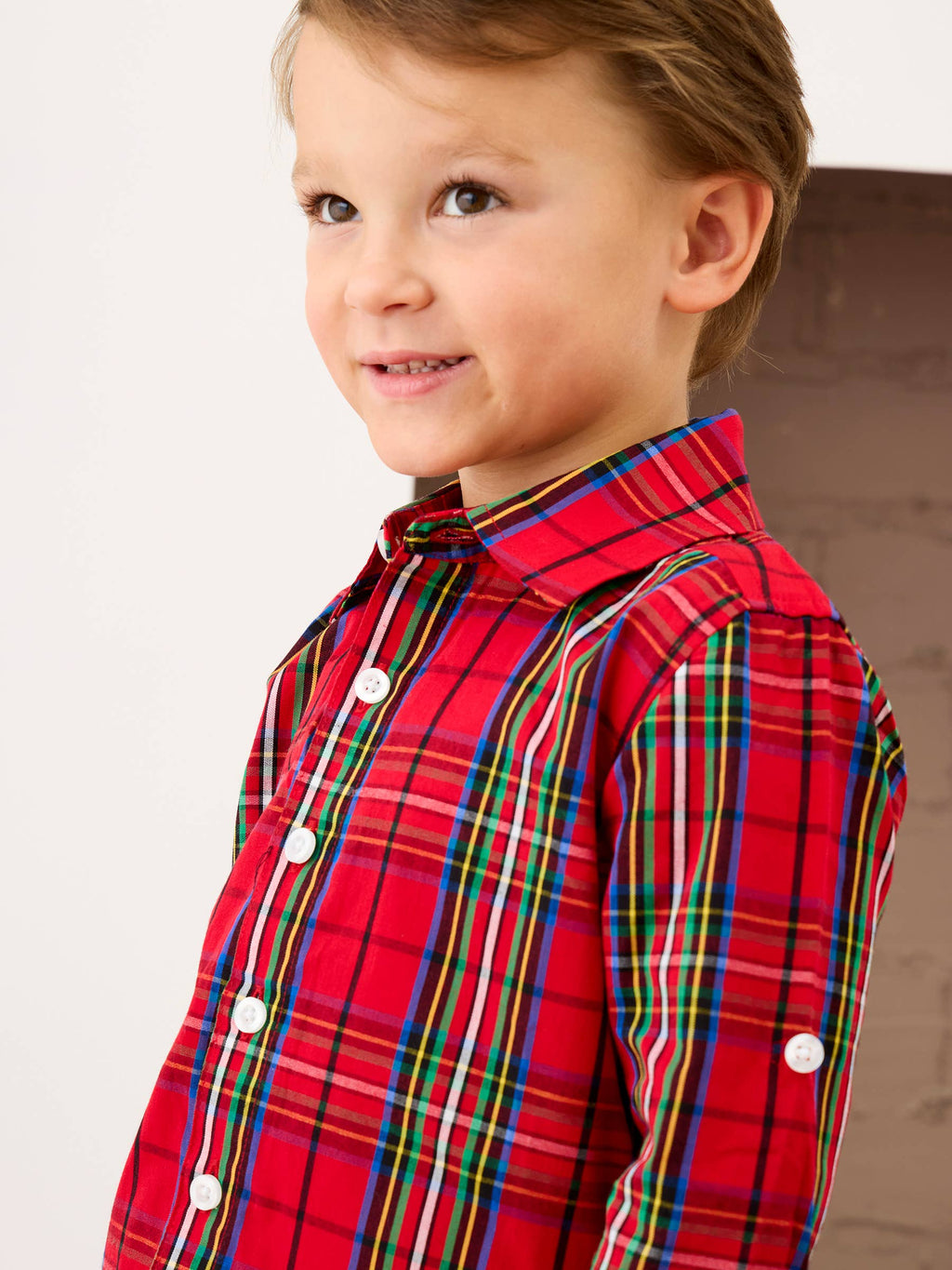 Boys Red Nicholas Plaid Long Sleeve Button Down Shirt