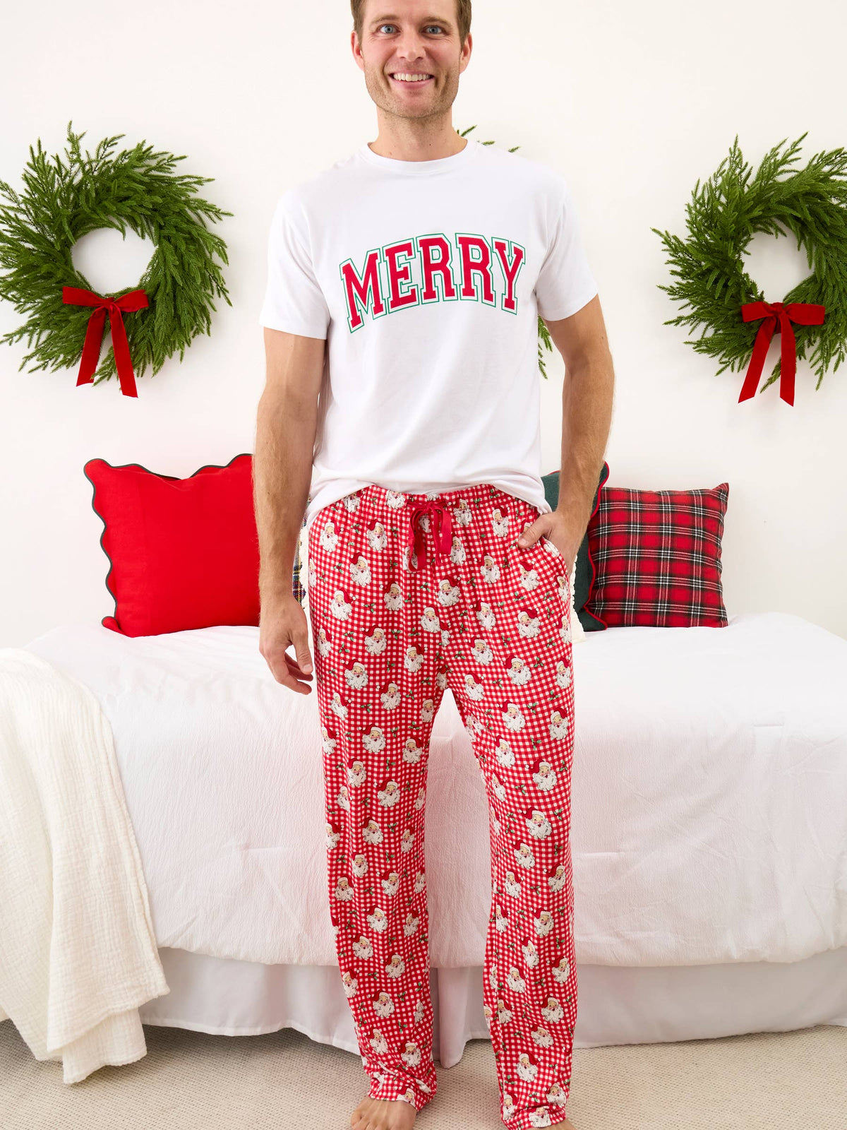 SoftSnooze™ Adult Bamboo Viscose Red Dear Santa Pajama Pants