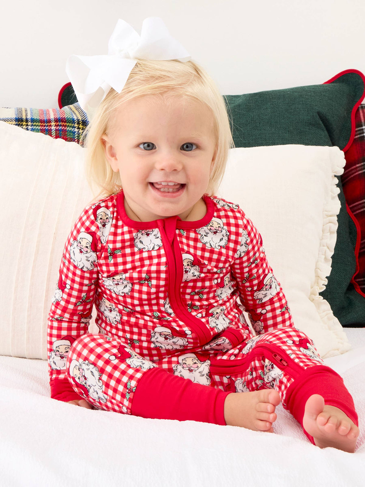 SoftSnooze™ Baby Bamboo Viscose Red Dear Santa Convertible One Piece Footie Pajama