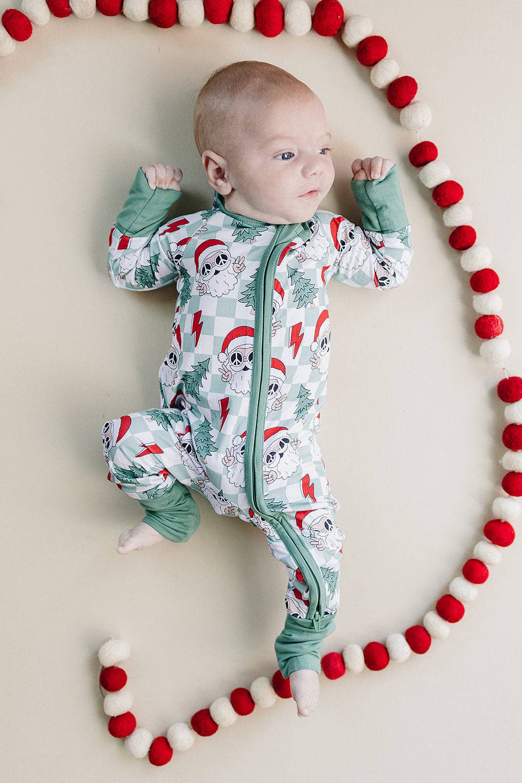 Christmas Baby Bamboo Clothing Zip Romper | Checkered Santa