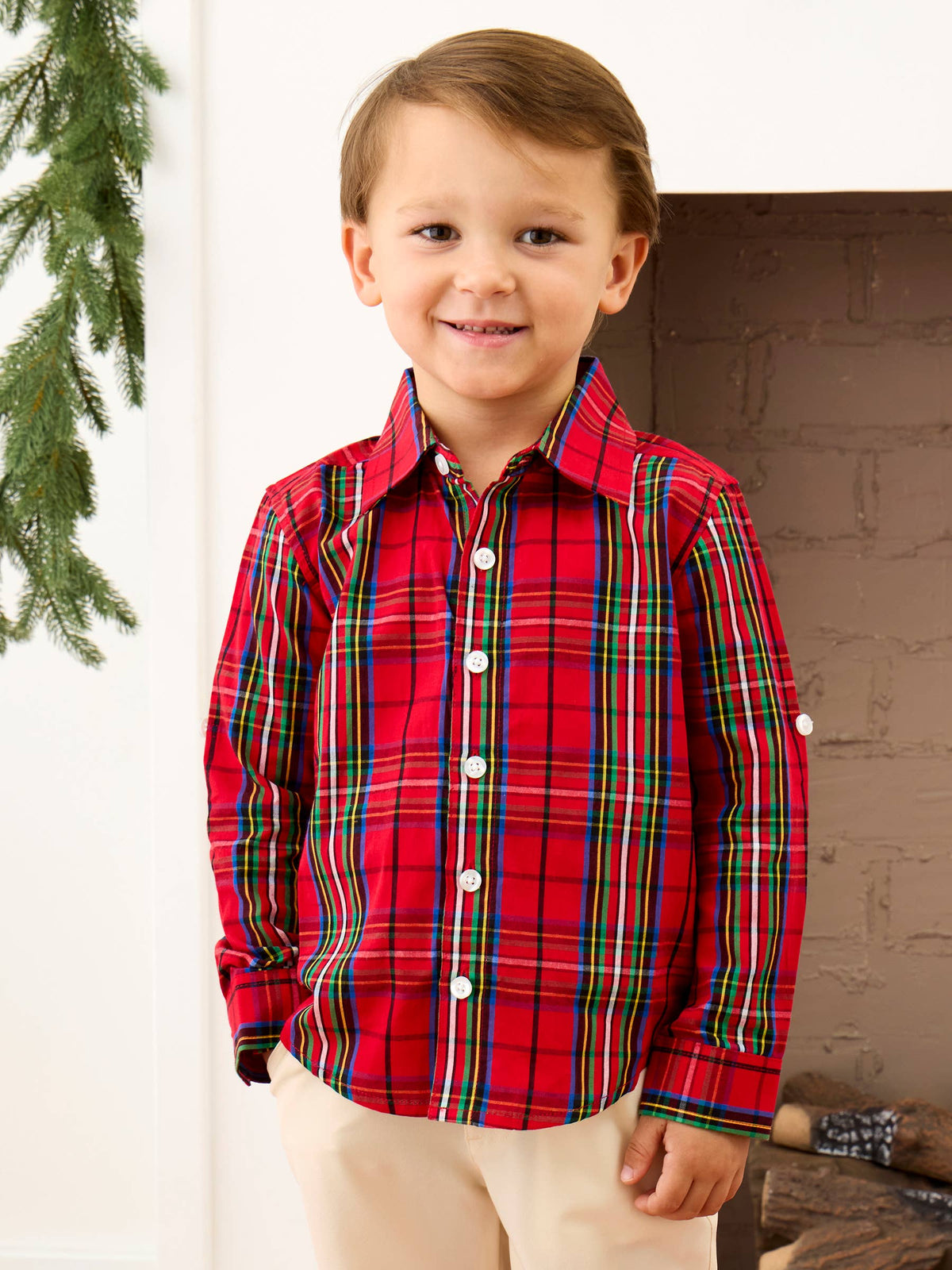 Boys Red Nicholas Plaid Long Sleeve Button Down Shirt