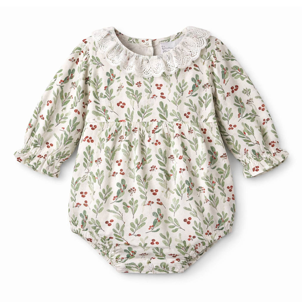 Holiday Berry Baby Christmas Bodysuit With Lace Collar