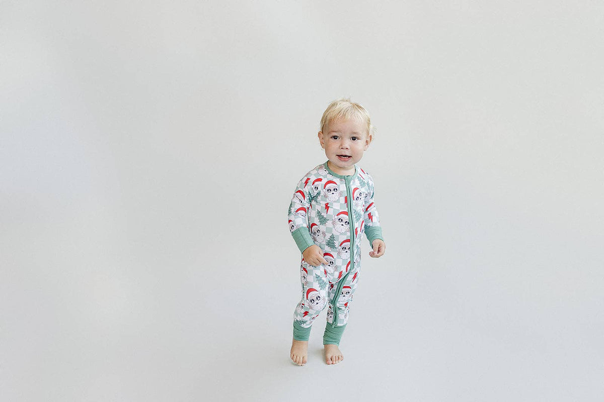 Christmas Baby Bamboo Clothing Zip Romper | Checkered Santa