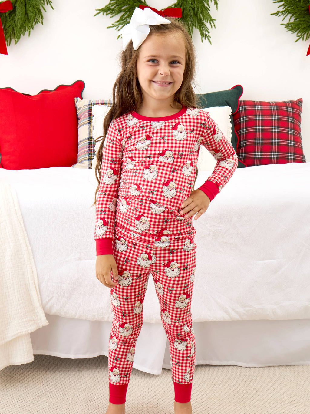 SoftSnooze™ Kids Bamboo Viscose Red Dear Santa Long Sleeve Pajama Set