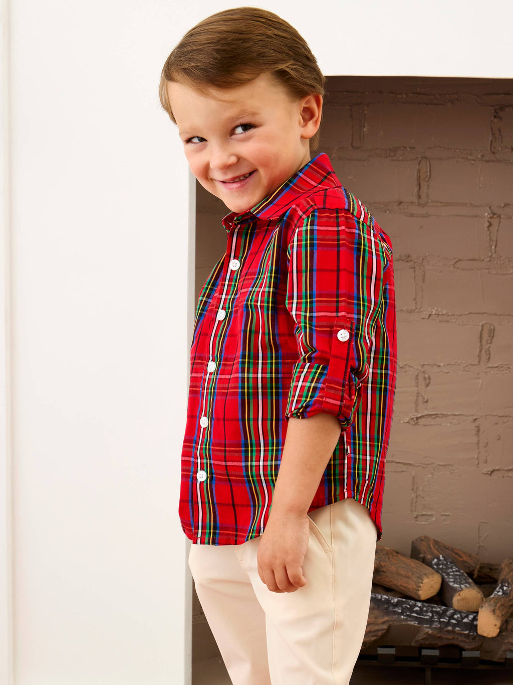 Boys Red Nicholas Plaid Long Sleeve Button Down Shirt