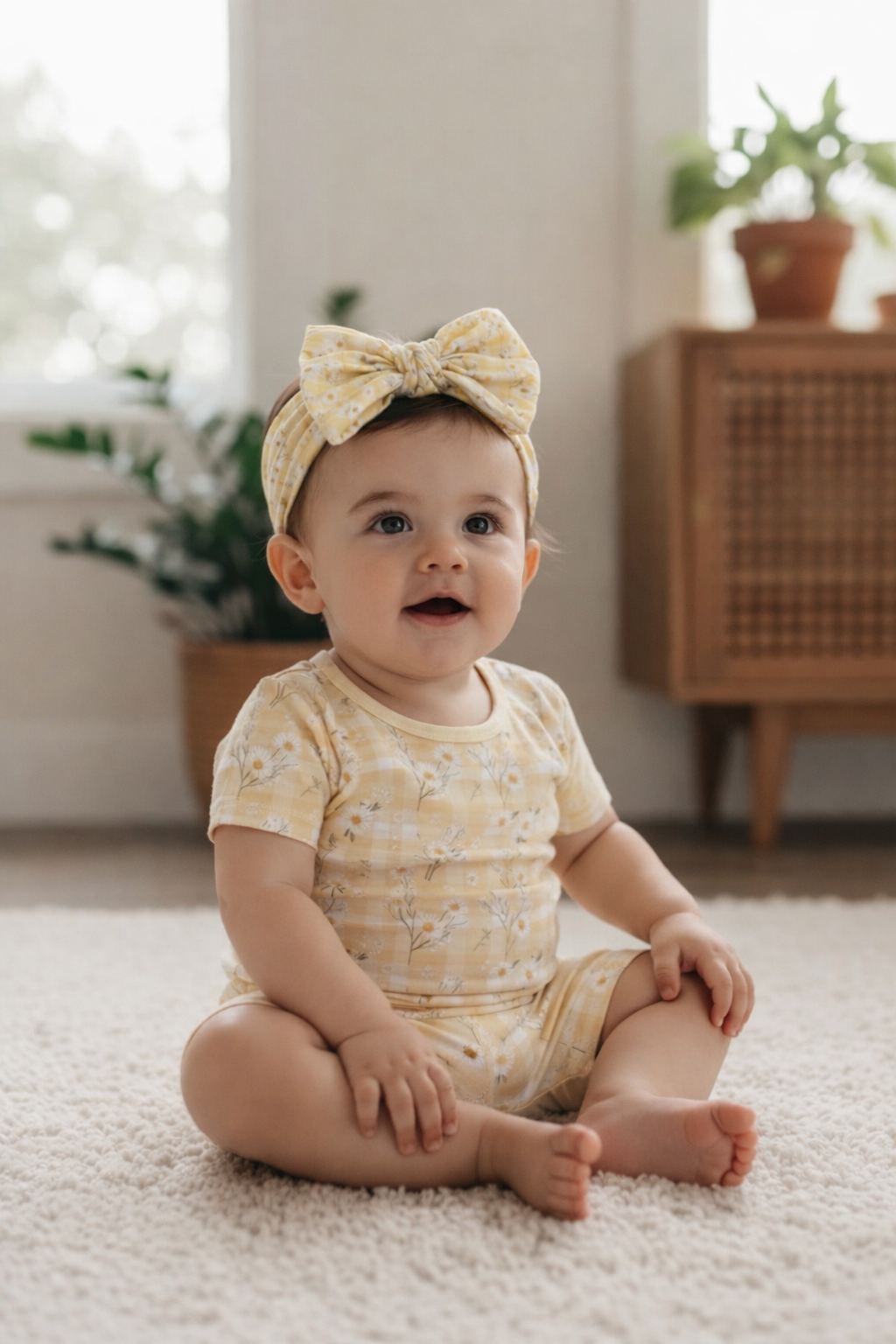 Yellow Daisy Baby Bamboo Bow