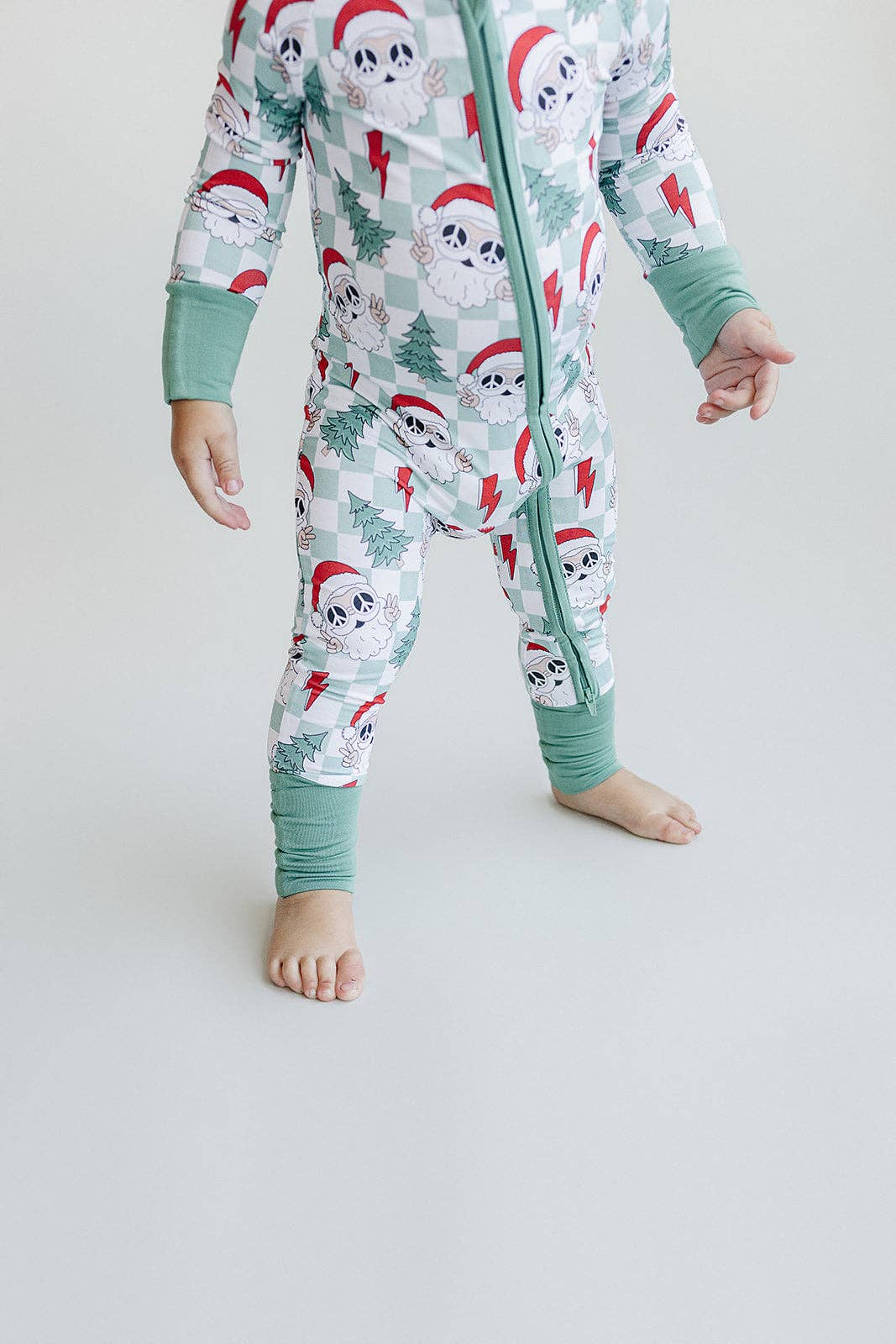 Christmas Baby Bamboo Clothing Zip Romper | Checkered Santa