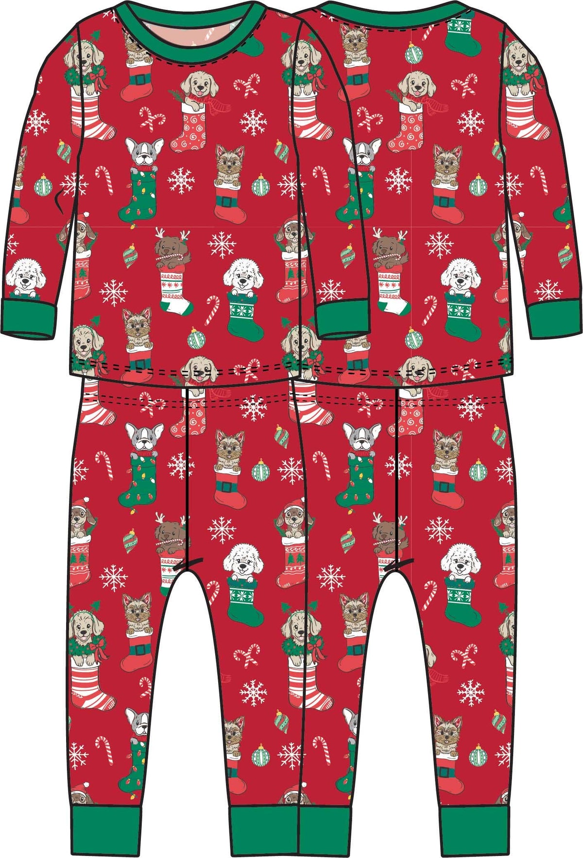 SoftSnooze™ Kids Bamboo Viscose Christmas Stocking Puppers Long Sleeve Pajama Set