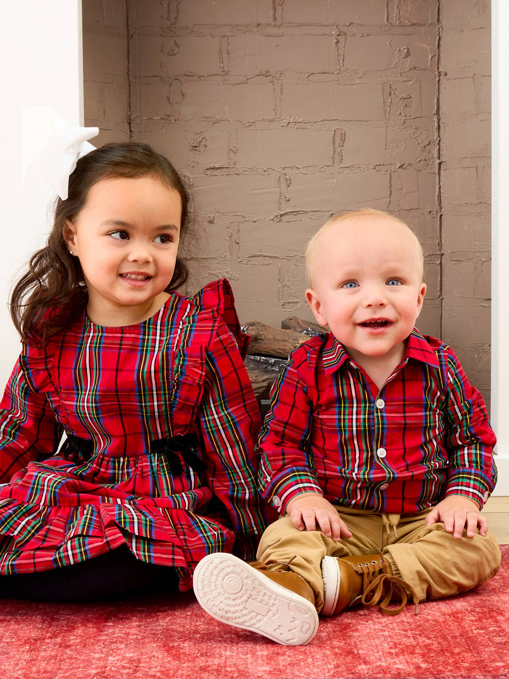 Boys Red Nicholas Plaid Long Sleeve Button Down Shirt