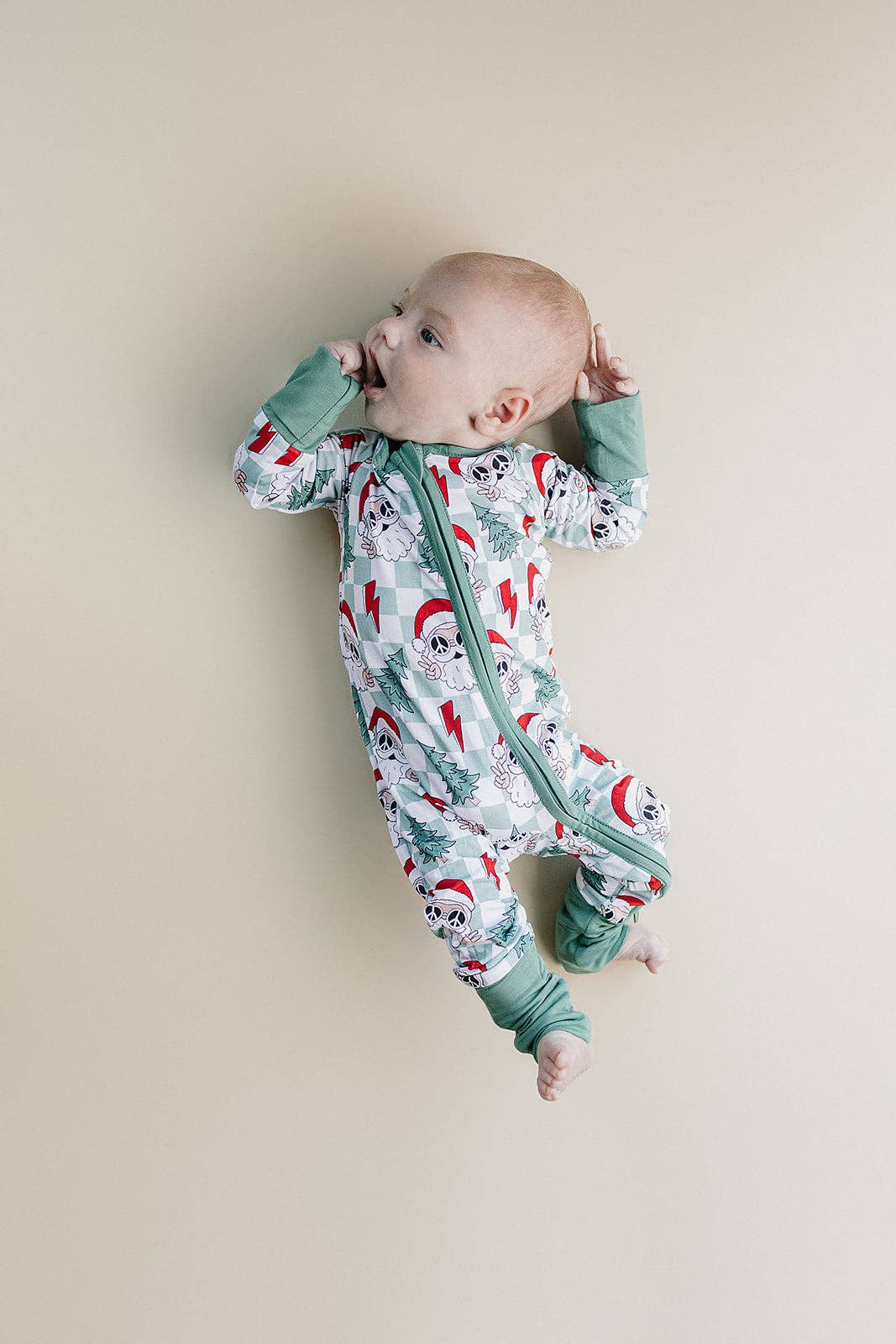 Christmas Baby Bamboo Clothing Zip Romper | Checkered Santa