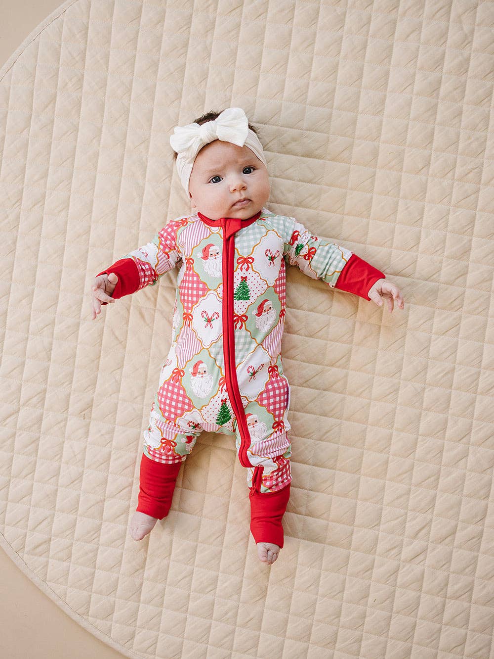 Bamboo Zip Romper | Santa Patchwork