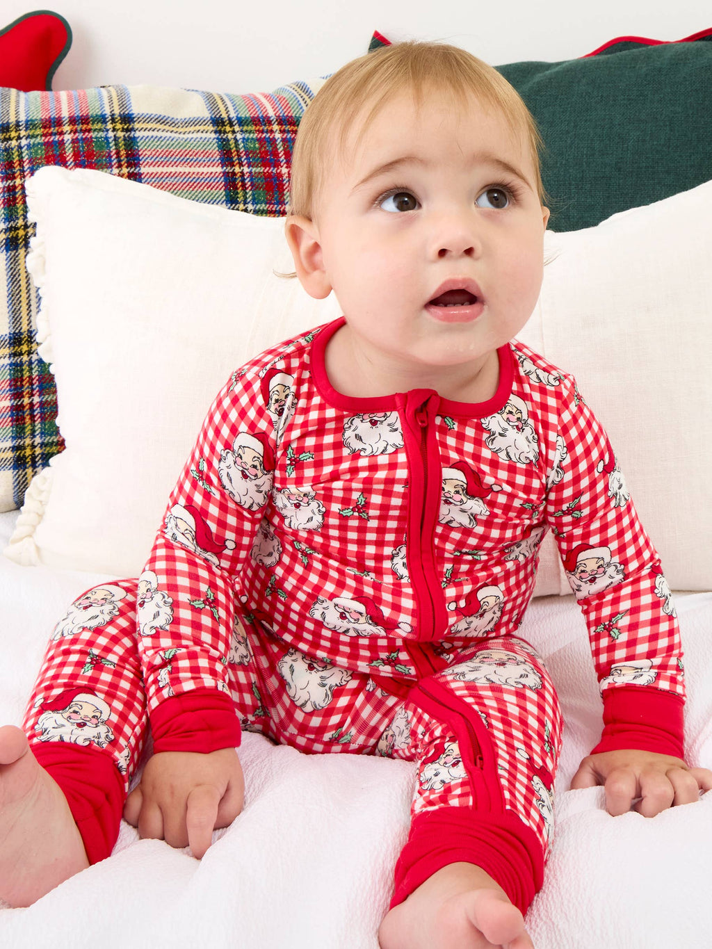 SoftSnooze™ Baby Bamboo Viscose Red Dear Santa Convertible One Piece Footie Pajama