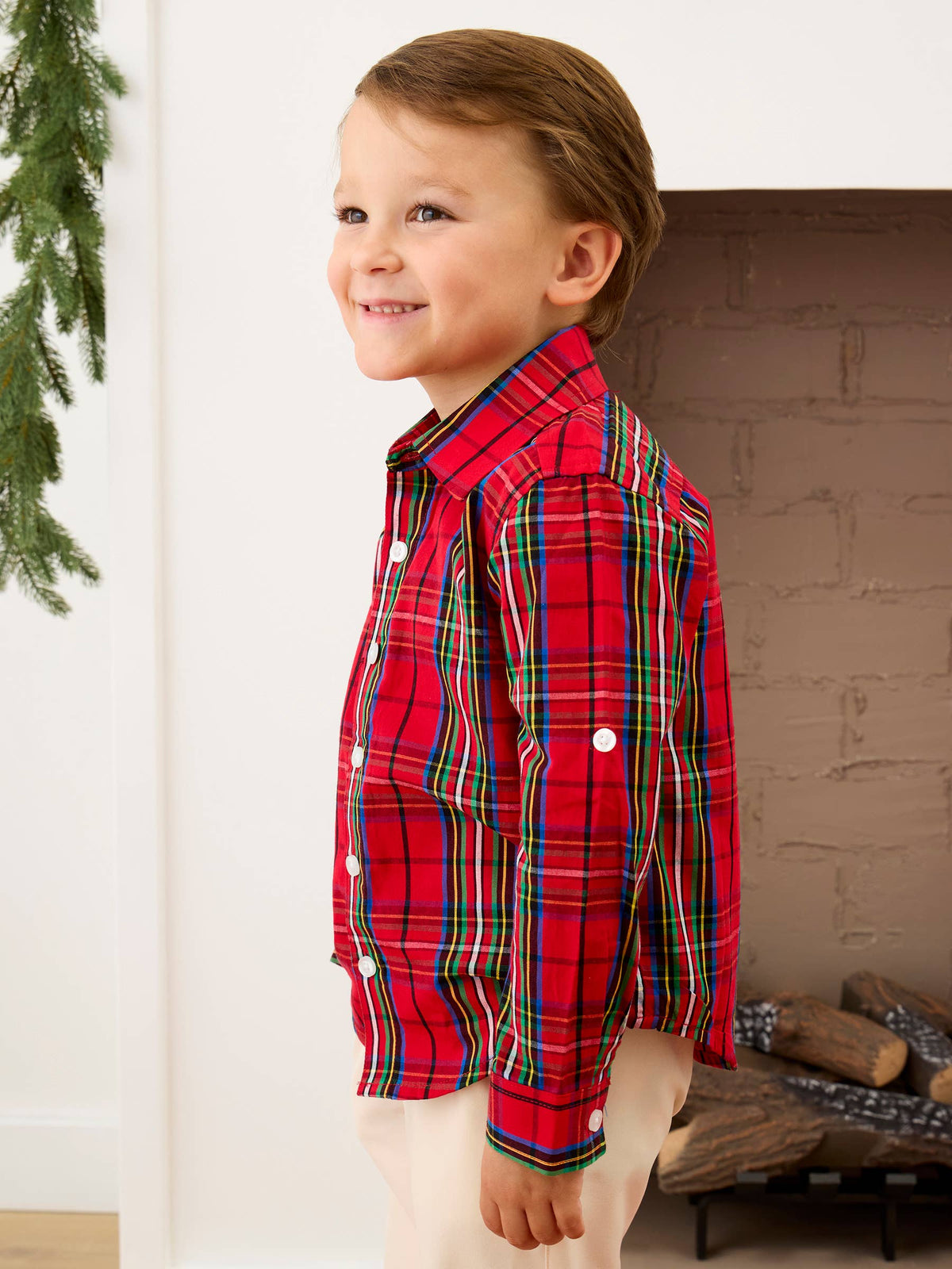 Boys Red Nicholas Plaid Long Sleeve Button Down Shirt