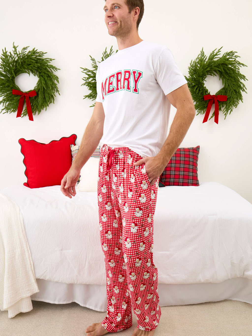 SoftSnooze™ Adult Bamboo Viscose Red Dear Santa Pajama Pants