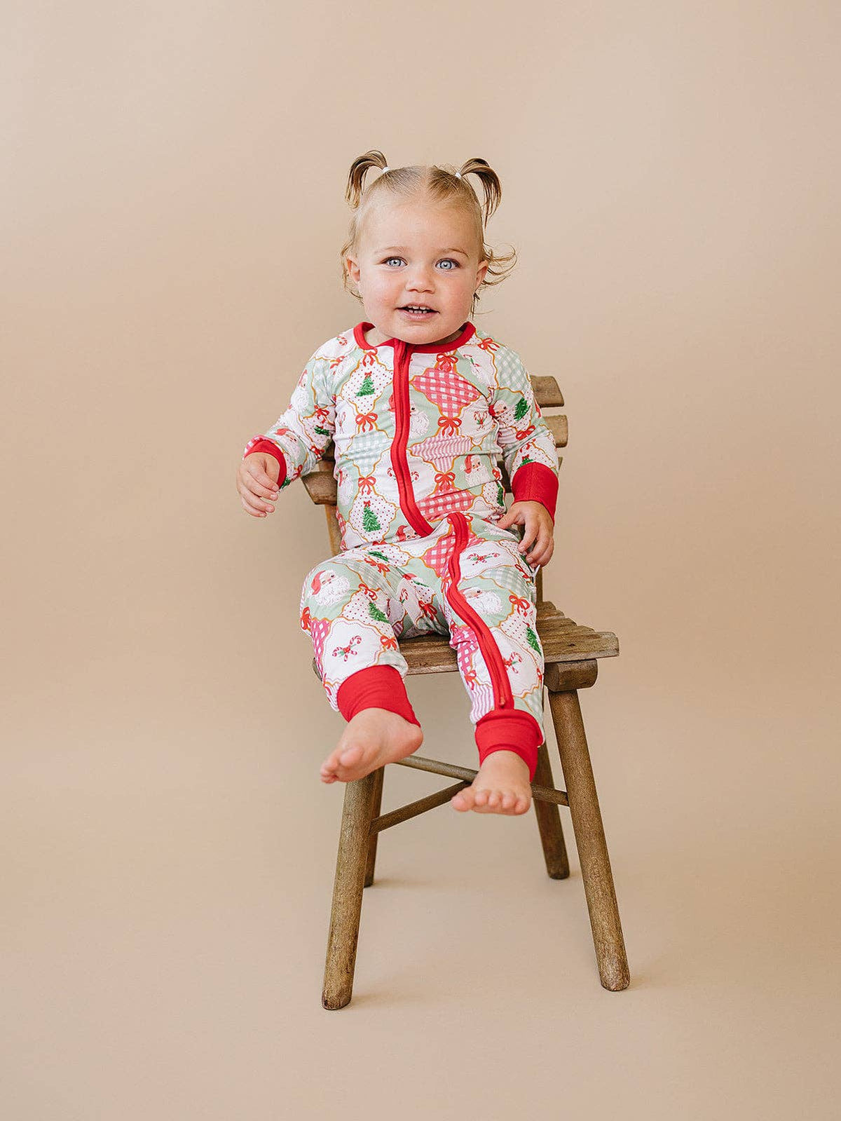 Bamboo Zip Romper | Santa Patchwork