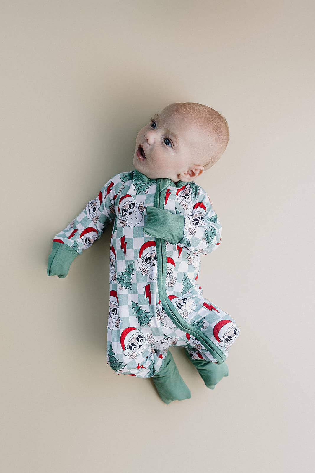 Christmas Baby Bamboo Clothing Zip Romper | Checkered Santa