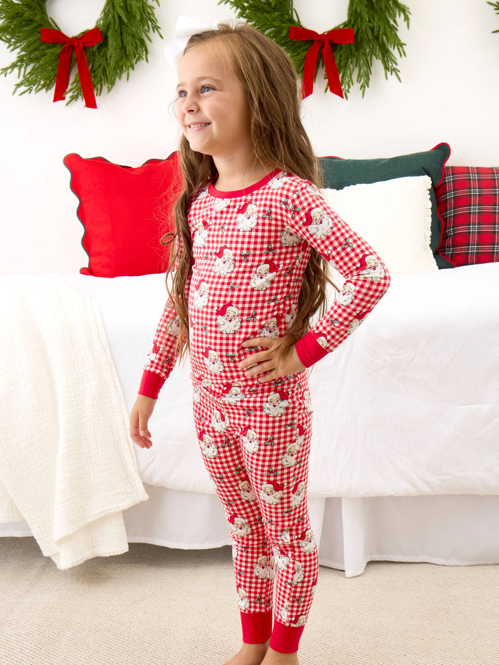 SoftSnooze™ Kids Bamboo Viscose Red Dear Santa Long Sleeve Pajama Set