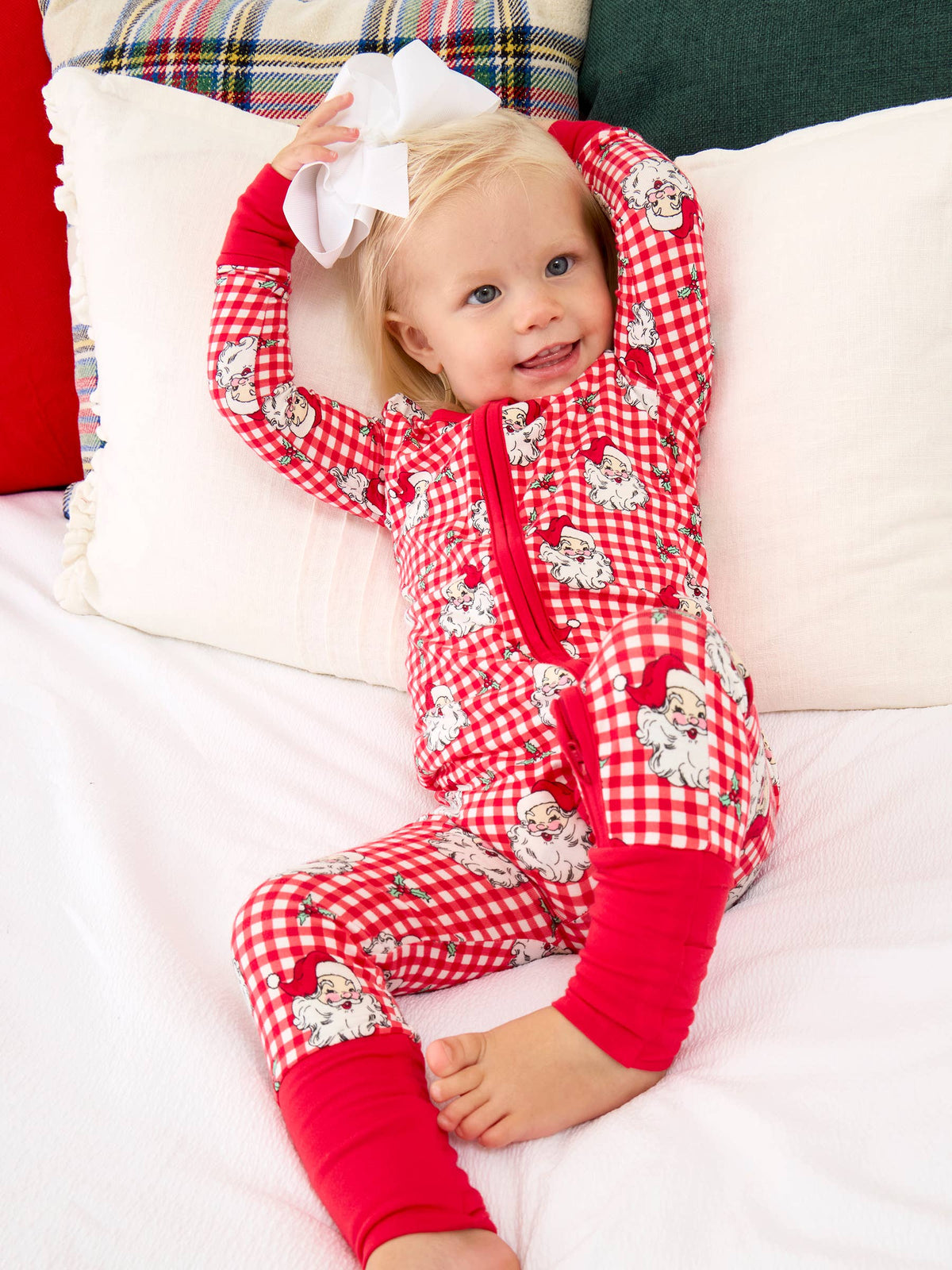 SoftSnooze™ Baby Bamboo Viscose Red Dear Santa Convertible One Piece Footie Pajama