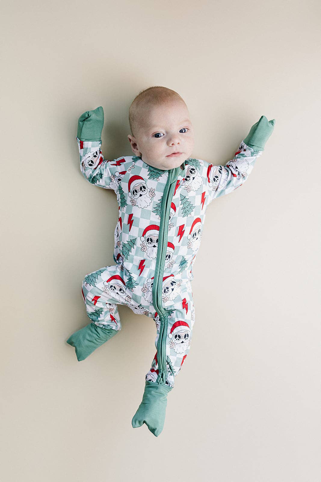 Christmas Baby Bamboo Clothing Zip Romper | Checkered Santa